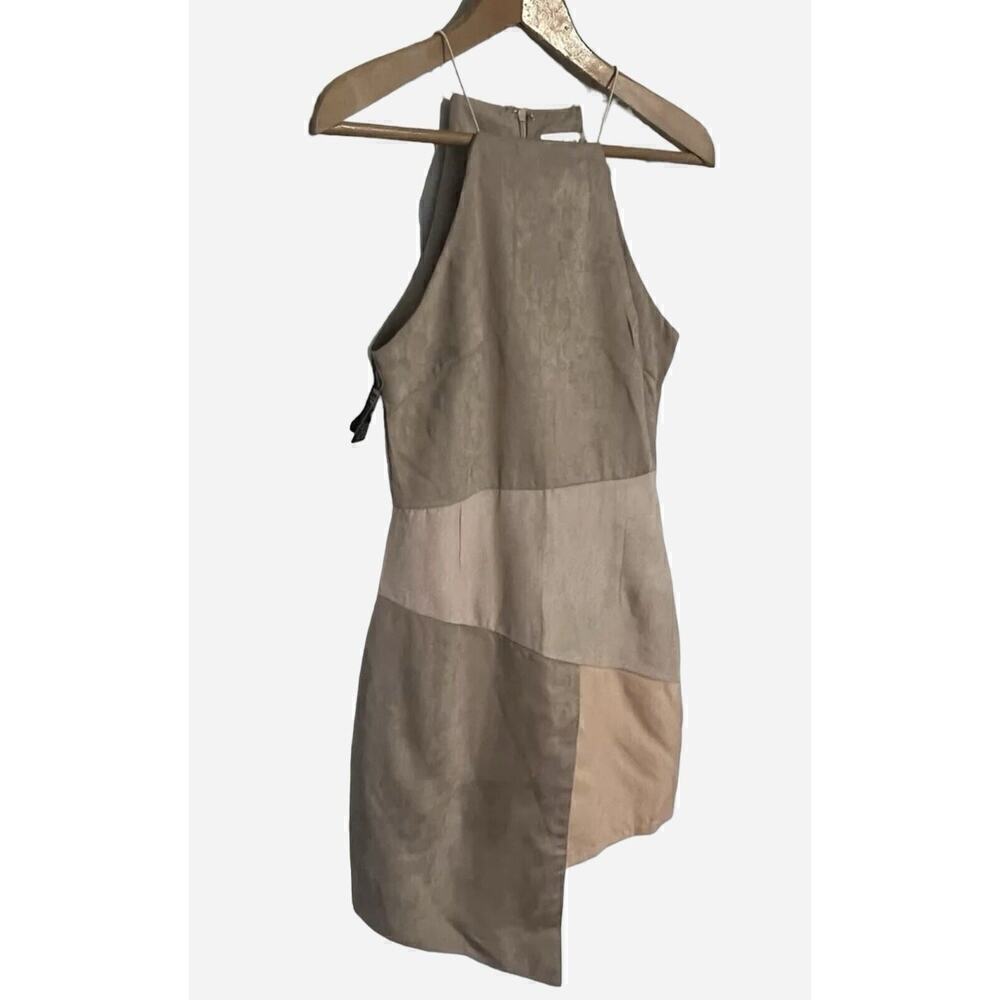 RARE LONDON Faux Suede Colorblock Asymmetrical Hemline Dress US Size 4/Small NEW - Picture 3 of 16